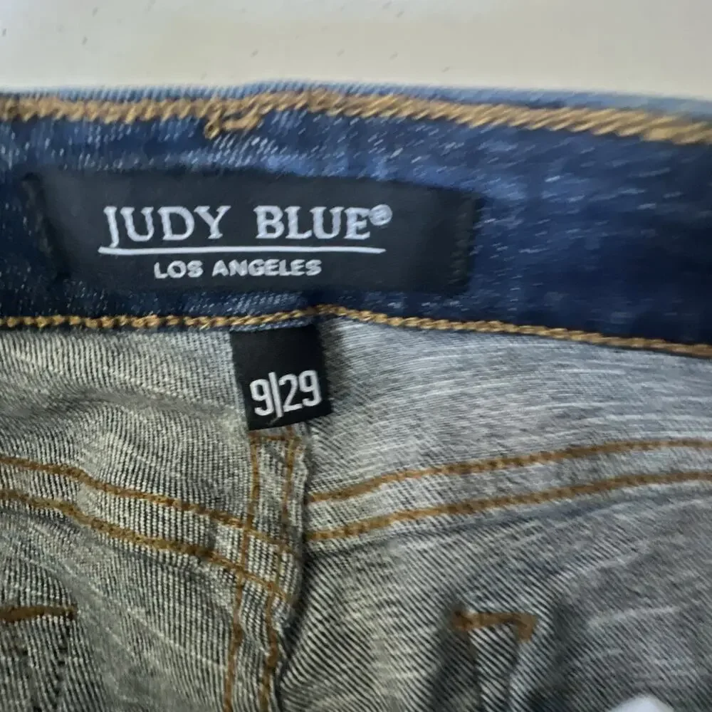 Judy Blue Skinny Fit Size 9 / 29 Button Fly Front Pocket Blue Jeans distressed - Picture 8 of 12